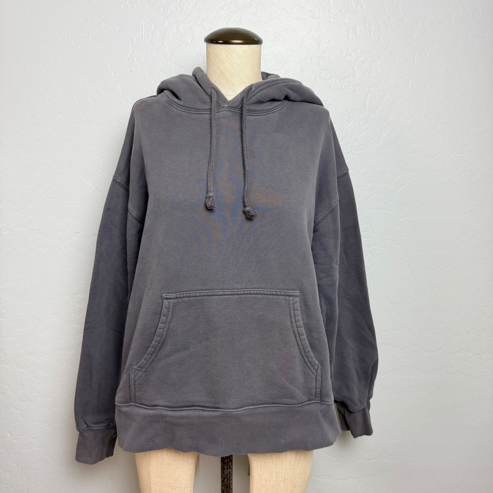 Tna Aritzia CozyAF Perfect Hoodie Charcoal Grey Cotton Fleece Pullover SZ 1 XS/S